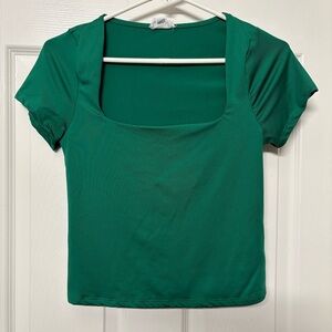 Green square neck shirt